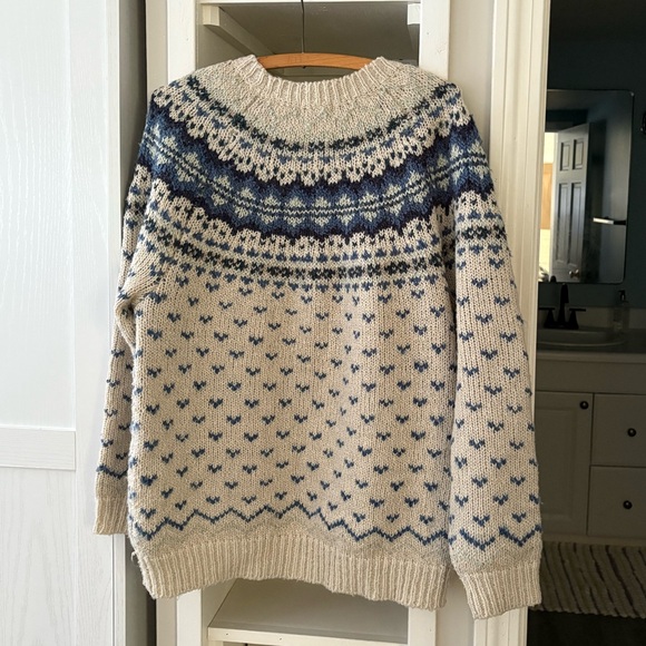 Cozy Knit Patterned Sweater - Cream and Blue - Picture 3 of 3